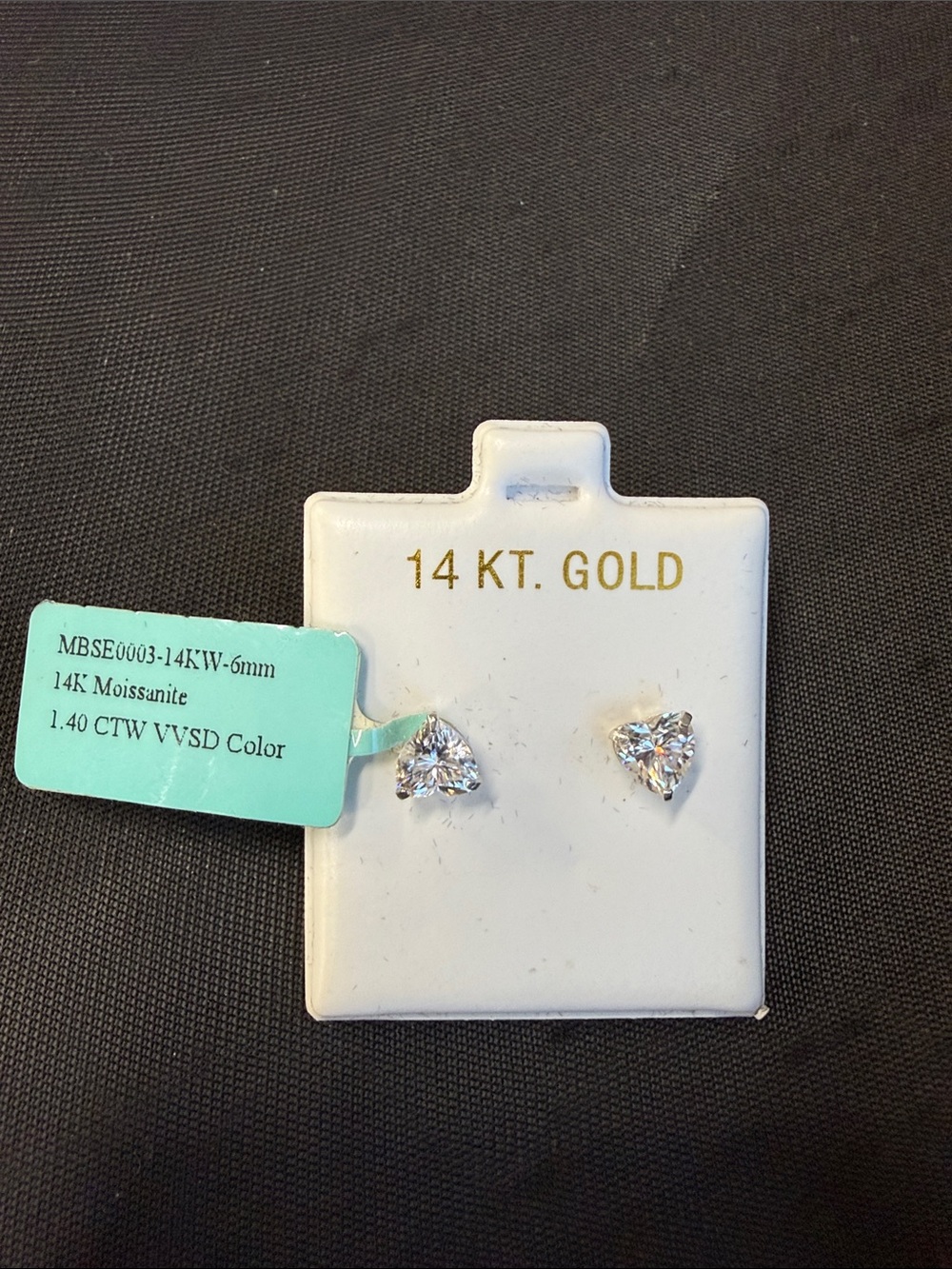 14K Gold Heart shaped Moissanite Stud Earrings - White